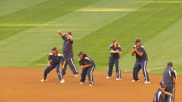 The groundskeepers did a dance number in the middle innings